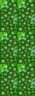 Suluboya elle çizilmiş çiçek desenli eskiz deseni. Parlak renkli fantezi çiçekleri, yapraklar, yeşil renkli tomurcuklar.