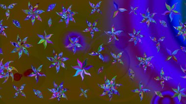 Raster deseni. Kahverengi renklerde bahar çiçekleri. Patlayan çiçekler soyut olarak yerleştirilmiş. Raster illüstrasyonu.