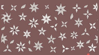 Düz Çiçek Elementleri Tasarımı. Çiçekli eskiz çizimi. Renkli Yaz Temalı eskiz kalıbı. Kahverengi renkte çiçekler.