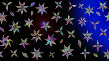 Siyah renkli Asya tekstili. Raster illüstrasyonu. Suluboya çiçekli çiçek deseni.