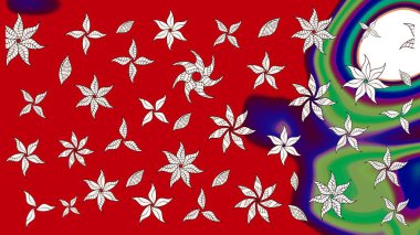 Raster düz çiçek çizim deseni. Hediye ambalaj kağıdı, tebrik kartları, posterler ve pankart tasarımı. Kırmızı renkte çiçekler.