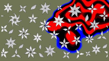 Raster illüstrasyonundaki çiçek desenli çizim. Yeşil renkli çiçekler. Düz Çiçek Elementleri Tasarımı. Renkli Yaz Teması çizim şablonu.