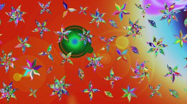 Çiçekli karalama şeklinde Raster çiçek deseni. Nazik, narin çiçek arkaplanı. Turuncu renkte çiçekler.