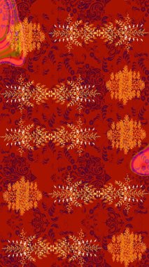 Kar taneli kırmızı, turuncu ve mor renkler. Renkli arka planda izole tatlı kar taneleri. Raster illüstrasyonu.