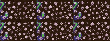 Düz Çiçek Elementleri Tasarımı. Kahverengi renkli çiçekler. Çiçek desenli eskiz, yaz çiçekleri. Renkli Bahar Teması çizim şablonu.