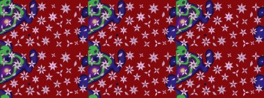 Raster illüstrasyonu. Patlayan çiçekler soyut olarak yerleştirilmiş. Kibarca, kırmızı renkte bahar çiçekleri. Raster deseni.