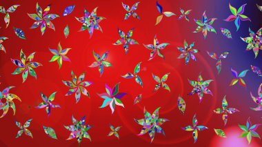 Düz Çiçek Elementleri Tasarım Raster illüstrasyonu. Çiçekli çiçek deseni, suluboya. Kırmızı renkte çiçekler. Renkli Bahar Teması Eskiz Şablonu.