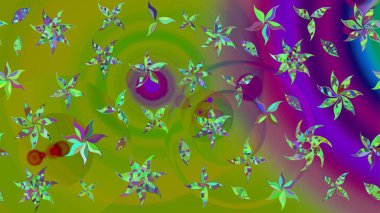 Raster illüstrasyonundaki çiçek desenli çizim. Yeşil renkli çiçekler. Renkli Bahar Teması eskiz kalıbı. Düz Çiçek Elementleri Tasarımı.