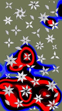 Eski moda arka plan. Raster illüstrasyonu. Desen, çizim, çiçek sınırı. Kıvırcık, parlak örgü. Güzel, parlak, pürüzsüz kumaş, tuval. Çiçeklerin çelengi.