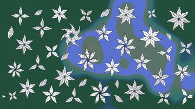 Raster illüstrasyonundaki çiçek desenli çizim. Yeşil renkli çiçekler. Renkli Yaz Temalı eskiz kalıbı. Düz Çiçek Elementleri Tasarımı.