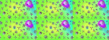 Raster illüstrasyonundaki çiçek desenli çizim. Yeşil renkte çiçekler.