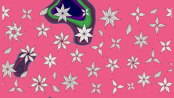 Raster illüstrasyonundaki çiçek desenli çizim. Pembe renkli çiçekler. Renkli Yaz Temalı eskiz kalıbı. Düz Çiçek Elementleri Tasarımı.