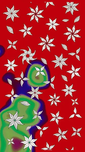 Düz Çiçek Elementleri Tasarımı. Sevimli çiçek raster deseni. Kırmızı renkte çiçekler. Renkli Bahar Teması çizim şablonu.