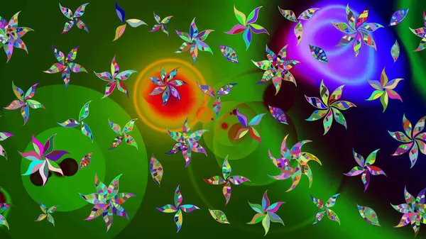 Vadinin yeşil renkli çiçekleri. Çiçekler. Soyut etnik raster çizim kalıbı.