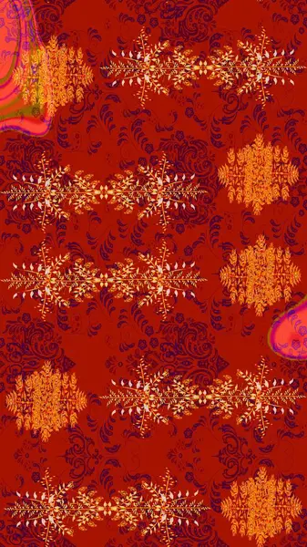 Kar taneli kırmızı, turuncu ve mor renkler. Renkli arka planda izole tatlı kar taneleri. Raster illüstrasyonu.