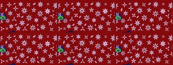 Parlak çiçekli kırmızı renkler üzerinde soyut çizim deseni. Küçük çiçekte hoş bir çiçek deseni var. Çiçek elementli zarif raster dokusu..