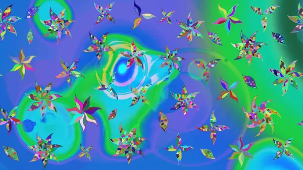 Çiçekli karalama şeklinde Raster çiçek deseni. Mavi renkli çiçekler. Yumuşak, yaz çiçekli arka plan.