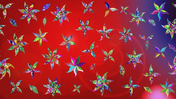 Düz Çiçek Elementleri Tasarım Raster illüstrasyonu. Çiçekli çiçek deseni, suluboya. Kırmızı renkte çiçekler. Renkli Bahar Teması Eskiz Şablonu.