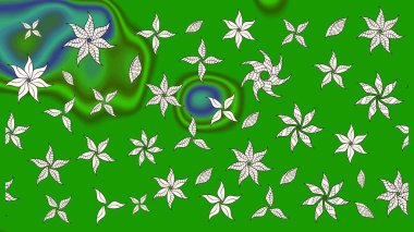 Renkli Bahar Teması eskiz kalıbı. Raster Modaya uygun kumaş deseni. Düz Çiçek Elementleri Tasarımı. Yeşil renkli şirin çiçek deseni.