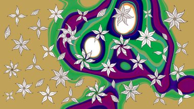 Raster illüstrasyonundaki çiçek desenli çizim. Sarı renkli çiçekler. Renkli Bahar Teması eskiz kalıbı. Düz Çiçek Elementleri Tasarımı.