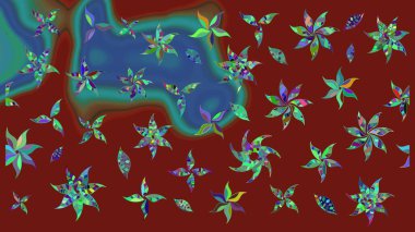 Raster illüstrasyonundaki çiçek desenli çizim. Suluboya tarzında kırmızı renkte çiçekler.