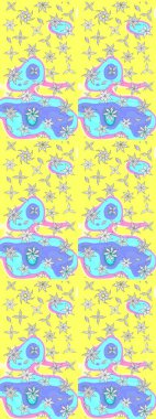 Küçük çiçekli yay deseni çiz. Raster illüstrasyonu. Suluboya stilinde sarı renkler üzerine.