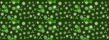 Raster illüstrasyonu. Renkli desenli eskiz deseni, yeşil çiçekler ve dekoratif elementlerle. Eski usul. Kumaş, tekstil, duvar kağıdı baskısı için. Taslak arkaplan.