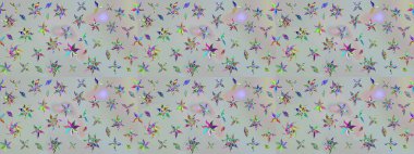 Moda baskıları için zarif bir şablon. Küçük renkli çiçekler. Gri çiçekli bahar çiçekleri. Küçük çiçekte güzel bir desen. Motley illüstrasyonu.