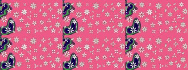 Çiçeksel çizim kalıbının yansıması. Vadinin çiçekleri pembe renklerde.