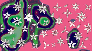 Çiçekli çiçek deseni, suluboya. Düz Çiçek Elementleri Tasarım Raster illüstrasyonu. Pembe renkli çiçekler. Renkli Bahar temalı eskiz kalıbı..