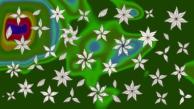 Yumuşak, yeşil renkli bahar çiçekleri. Raster illüstrasyonu. Çiçek ve yapraklı karalama şeklinde Raster çiçek deseni.