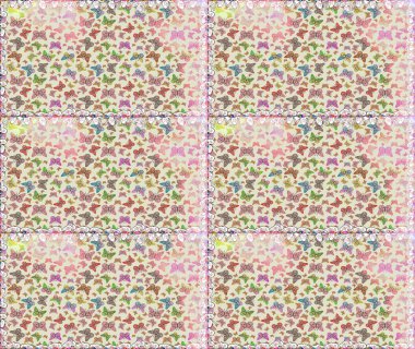 Tekstil, kumaş, baskı ve davetiye geçmişi. Kelebekli çizim şekli. Gri ve nötr renklerde bir resim. Raster..