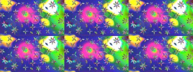 Şirin çiçekli, desenli, mavi renkli renkli bir eskiz deseni. El çizimi çiçek çizimi deseni (fayans). Tekstil için suluboya çizim deseni.