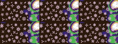 Raster illüstrasyonundaki çiçek desenli çizim. Kahverengi renkte çiçekler.