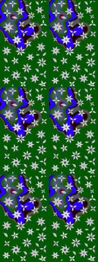 Çiçekli ipek eşarp. 1950-1960 motifleri. Retro tekstil tasarım koleksiyonu. Yeşil yeşile. El çizimi çiçek elementleri ile soyut çizim raster deseni.