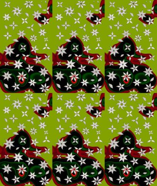 Yeşil renkli etnik çiçeklerle süslenmiş zarif bir eskiz şekli. Asya Tekstil 'inde Raster Çiçek İllüstrasyonu.