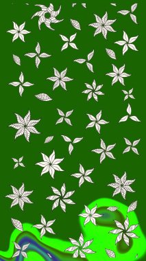 Raster illüstrasyonu. Çiçekli karalama şeklinde Raster çiçek deseni. Yumuşak, yaz çiçekleri yeşil renklerde.