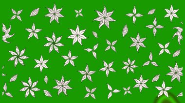 Raster düz çiçek çizim deseni. Hediye ambalaj kağıdı, tebrik kartları, posterler ve pankart tasarımı. Yeşil renkte çiçekler.