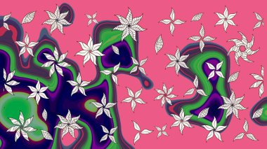 Raster illüstrasyonu. Pembe renkli çiçekler. Robot resim. Şirin çiçek elementleri..