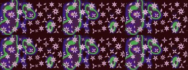 Kahverengi renkli etnik çiçeklerin olduğu zarif bir eskiz modeli. Asya Tekstil 'inde Raster Çiçek İllüstrasyonu.