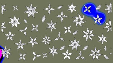 3D çiçekler, eskiz. Raster illüstrasyonu. Yeşil renklerde.