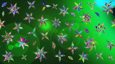 Çiçekli karalama şeklinde Raster çiçek deseni. Yumuşak, bahar çiçekli arka plan. Yeşil renkte çiçekler.