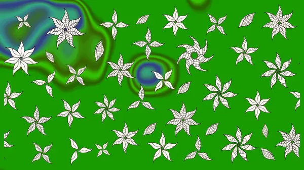 Renkli Bahar Teması eskiz kalıbı. Raster Modaya uygun kumaş deseni. Düz Çiçek Elementleri Tasarımı. Yeşil renkli şirin çiçek deseni.