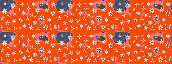 Turuncu renkli Asya tekstili. Çiçek desenli çizim. Raster illüstrasyonu.