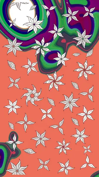 Raster illüstrasyonundaki çiçek desenli çizim. Çiçekler suluboya tarzında turuncu renkte.