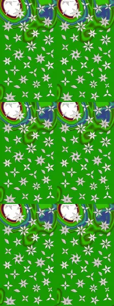 Raster illüstrasyonu. Yumuşak, yeşil renkli yaz çiçekleri. Raster çiçek desenli ve çiçekli..