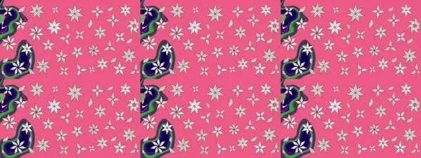 Çiçeksel çizim kalıbının yansıması. Vadinin çiçekleri pembe renklerde.