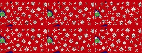 Çiçekler. Soyut etnik raster çizim kalıbı. Vadinin çiçekleri kırmızı renklerde.