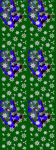 Çiçekli ipek eşarp. 1950-1960 motifleri. Retro tekstil tasarım koleksiyonu. Yeşil yeşile. El çizimi çiçek elementleri ile soyut çizim raster deseni.