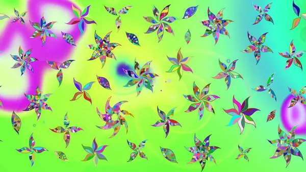 Raster illüstrasyonu. Yeşil kıvırcık çiçekler yeşil renkte şekillenir. Klasik çiçek tasarım elementleri.